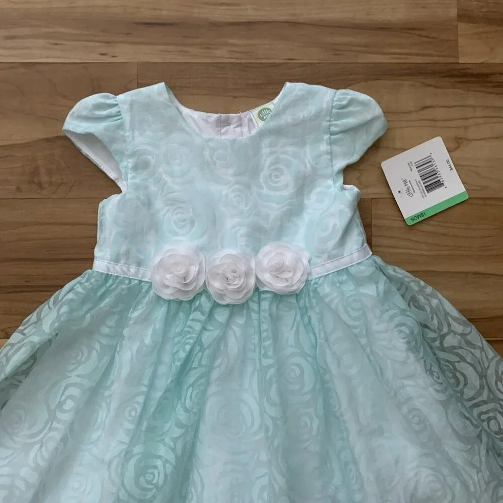 Little Me Baby Girls' Dress Size 18 Months Aqua Floral Dressy Cap Sleeve NWT